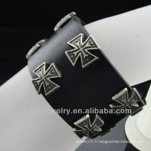 Wholesale Cross Charm bracelet en cuir véritable bijoux Christian BGL-008